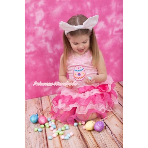 Easter Light Pink White Dots Baby Pettitop with Light Pink Chiffon Lacing & Easter Egg Print with Hot Pink Bow Light Hot Pink Petal Baby Pettiskirt NP062 